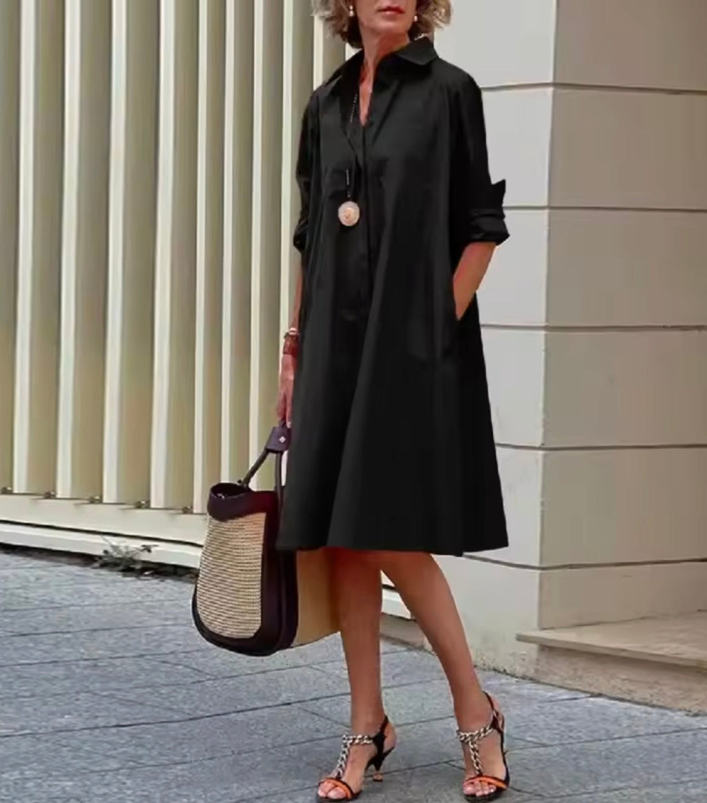 Women's Collared Midi Dress – Button Front Flared Day Dress
