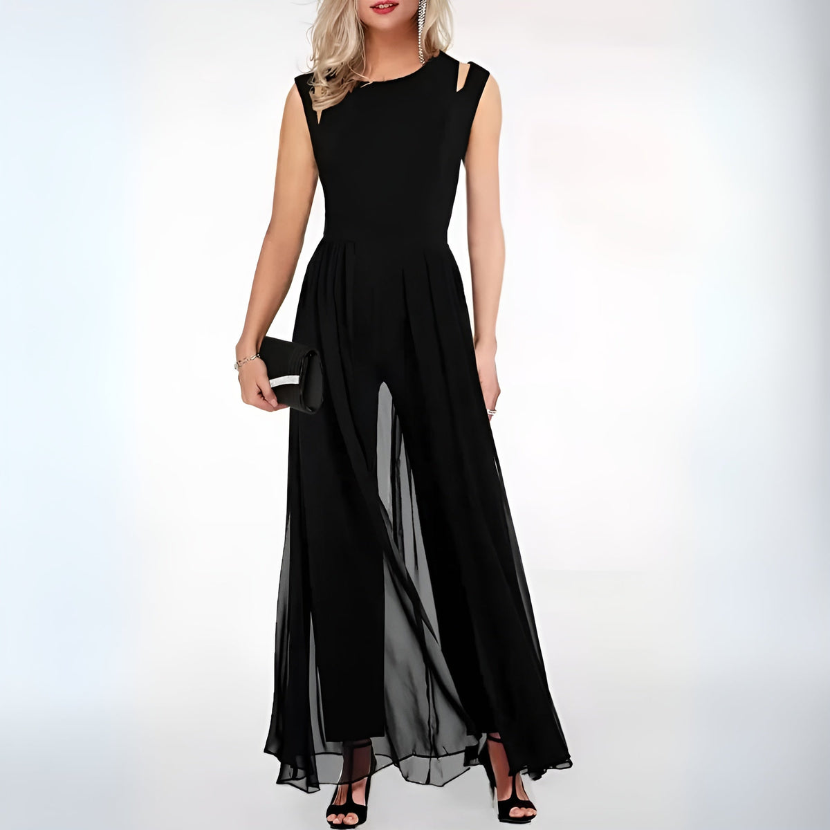 Women's Relaxed Occasion Jumpsuit – Sleeveless Flowy Wide Leg Jumpsuit