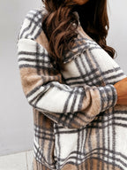 Women's Plaid Winter Coat – Relaxed Long Button Front Overcoat