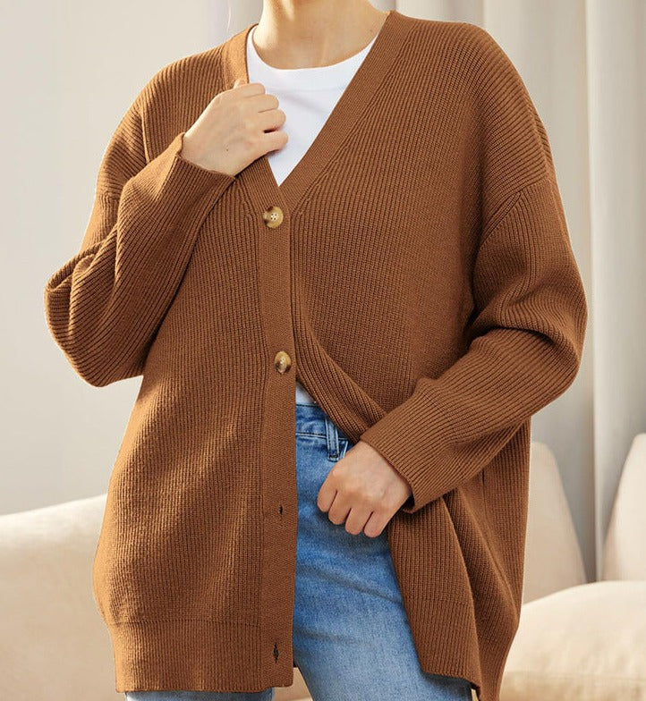 Women's Oversized Button Cardigan – Relaxed Long Sleeve Cardigan