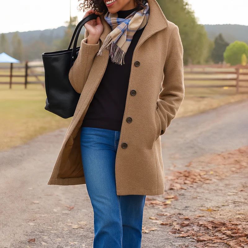 Women's Tailored Button Coat – Classic Fit Longline Everyday Coat