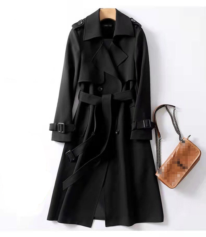 Women's Belted Trench Coat – Double-Breasted Long Coat