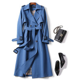 Women's Belted Trench Coat – Double-Breasted Long Coat