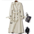 Women's Belted Trench Coat – Double-Breasted Long Coat