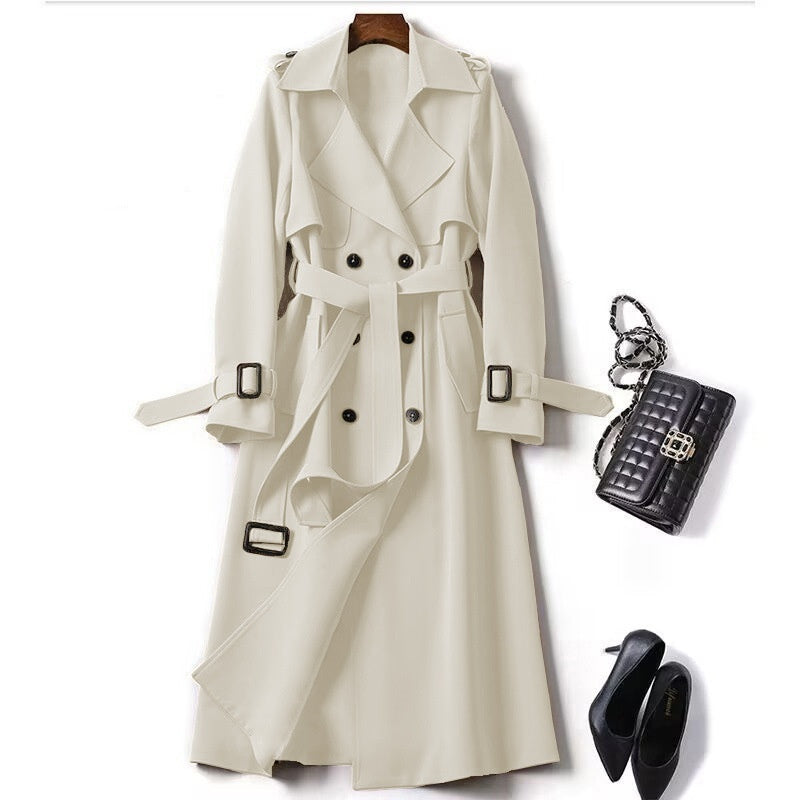 Women's Belted Trench Coat – Double-Breasted Long Coat
