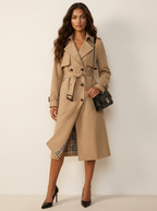 Women's Belted Trench Coat – Double-Breasted Long Coat