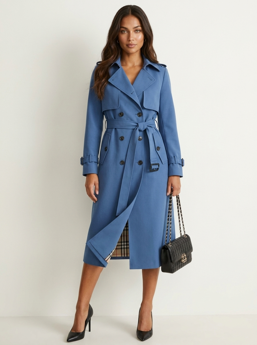 Women's Belted Trench Coat – Double-Breasted Long Coat