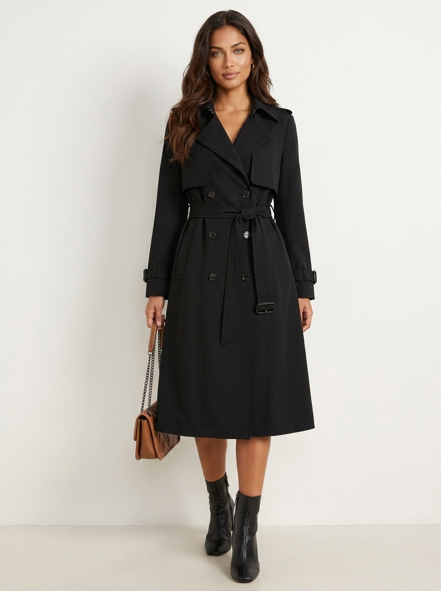 Women's Belted Trench Coat – Double-Breasted Long Coat