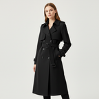 Women's Belted Trench Coat – Double-Breasted Long Coat