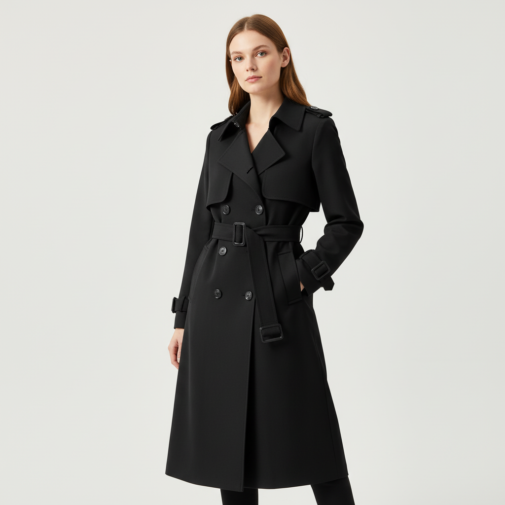 Women's Belted Trench Coat – Double-Breasted Long Coat