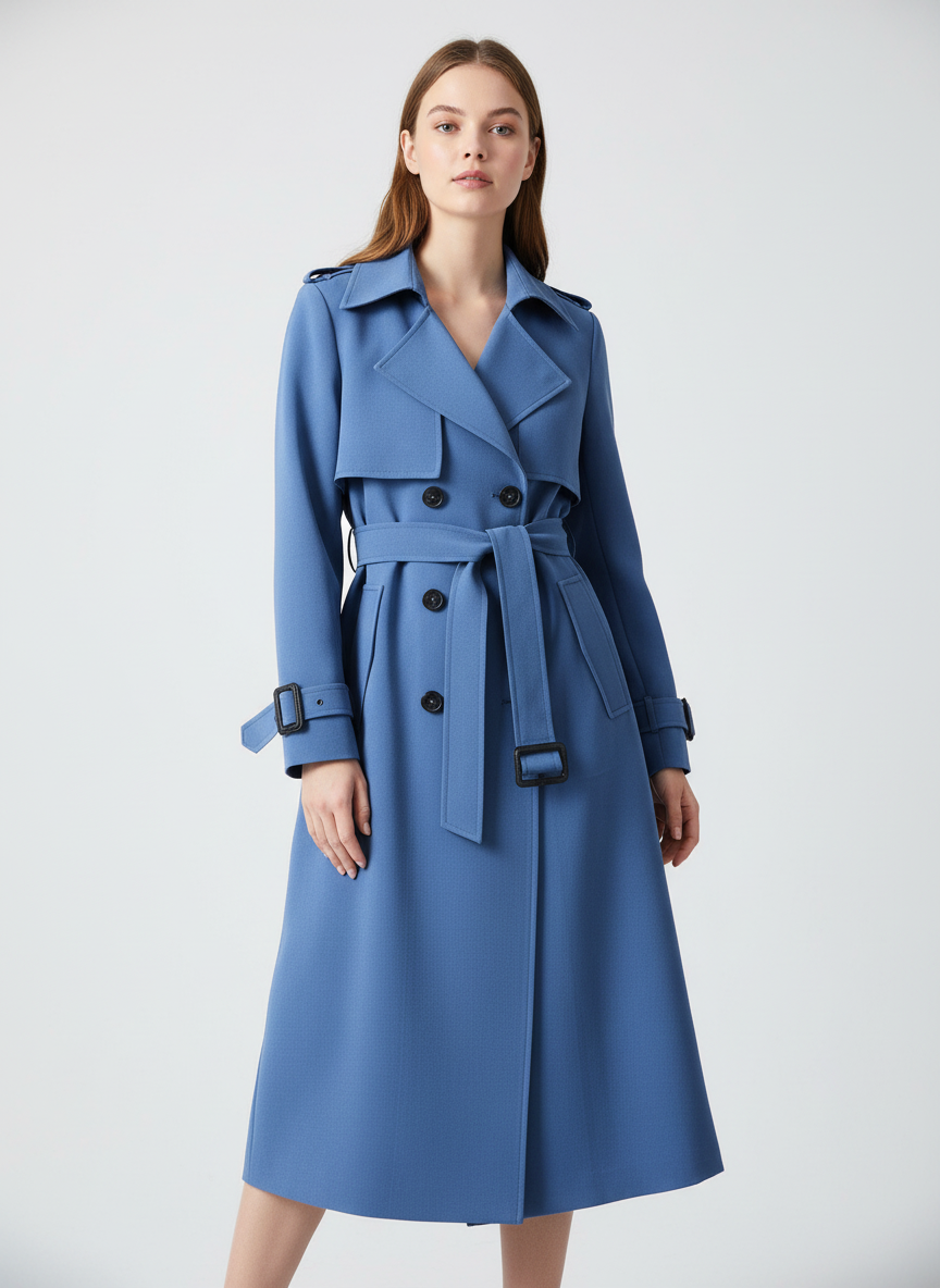 Women's Belted Trench Coat – Double-Breasted Long Coat