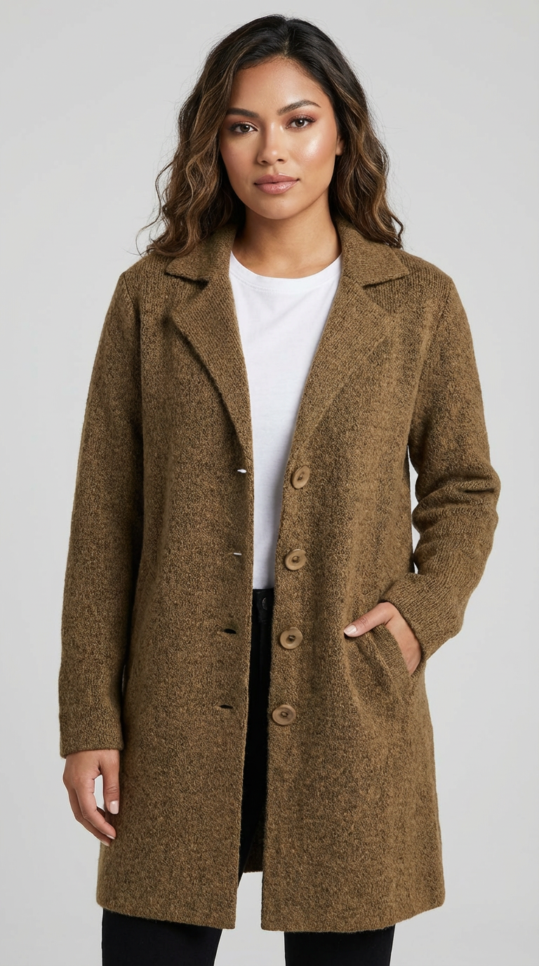 Women's Longline Car Coat – Lapel Button Coat