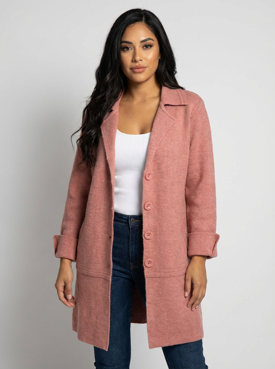 Women's Longline Car Coat – Lapel Button Coat