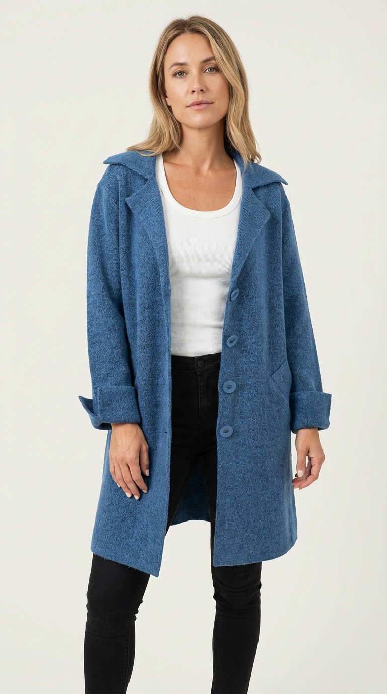 Women's Longline Car Coat – Lapel Button Coat