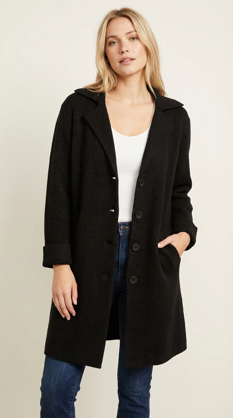 Women's Longline Car Coat – Lapel Button Coat