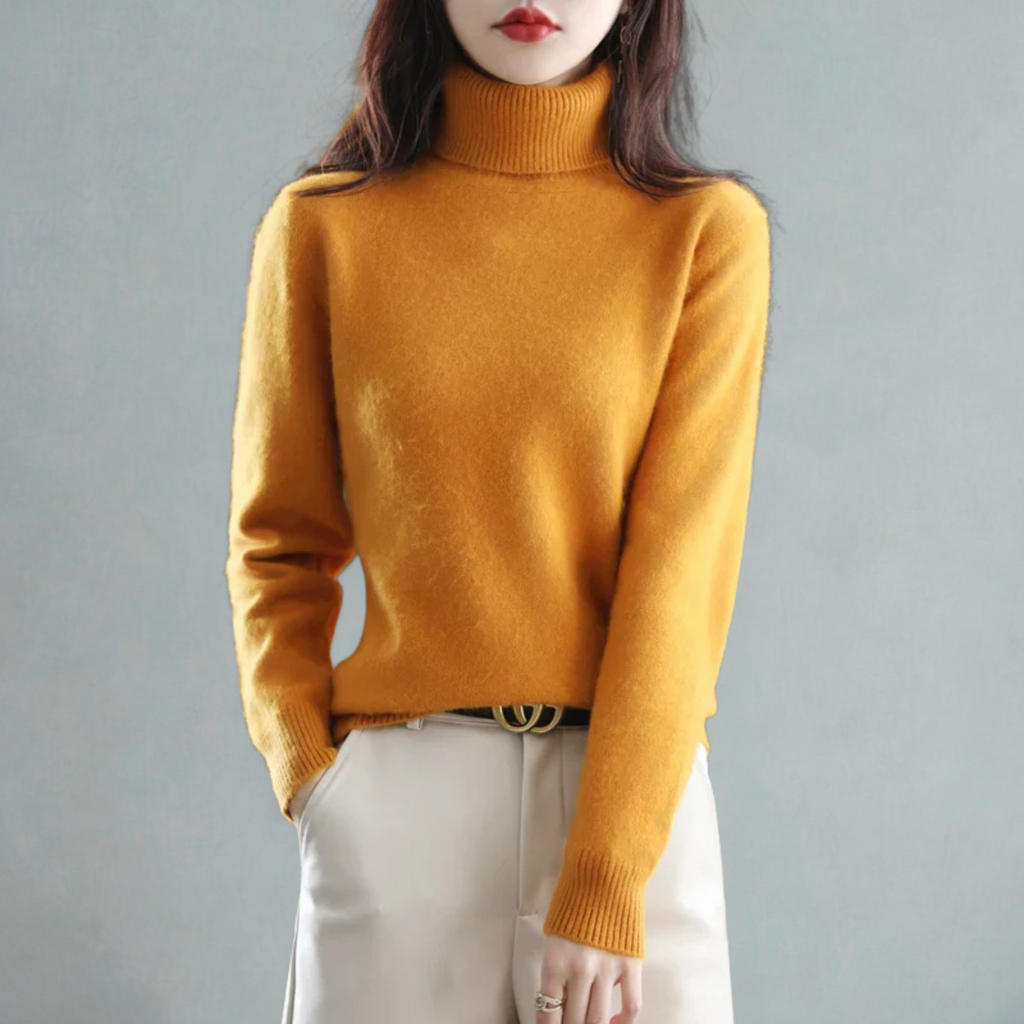 Women's Classic High Neck Sweater – Winter Turtleneck Knit Pullover