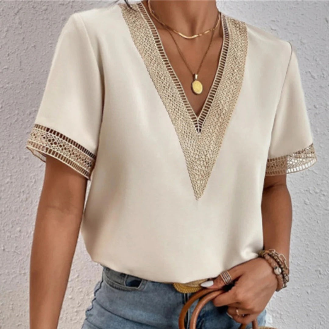 Women's Split Lace Blouse – V-Neck Long Sleeve Blouse