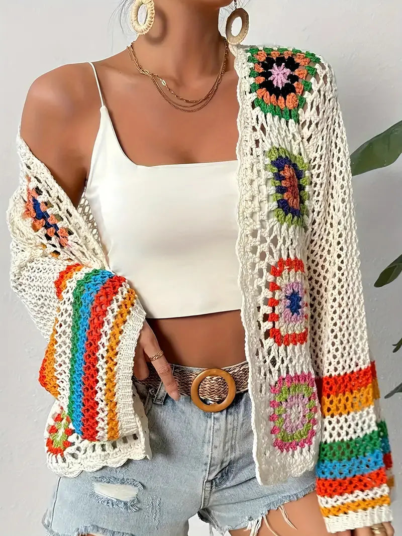 Women's Crochet Cardigan – Boho Wide Sleeve Cover-Up