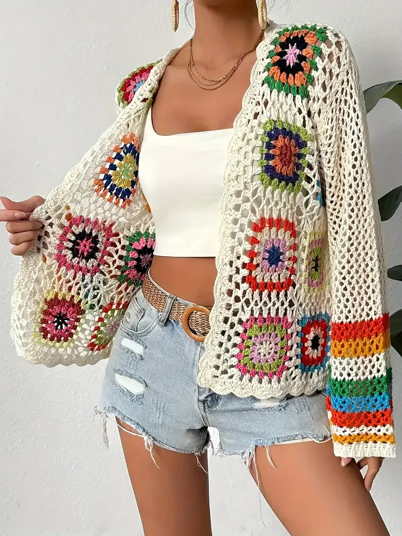 Women's Crochet Cardigan – Boho Wide Sleeve Cover-Up