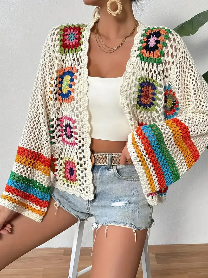 Women's Crochet Cardigan – Boho Wide Sleeve Cover-Up
