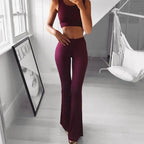 Women's High Waisted Pull-On Flared Pants – Fitted Stretch Trousers