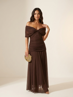 Women's Pleated Formal Maxi Gown – Flowy Wedding Guest Evening Dress