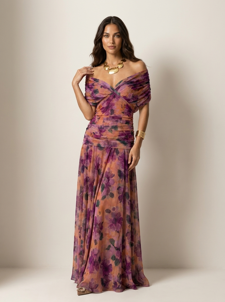 Women's Pleated Formal Maxi Gown – Flowy Wedding Guest Evening Dress