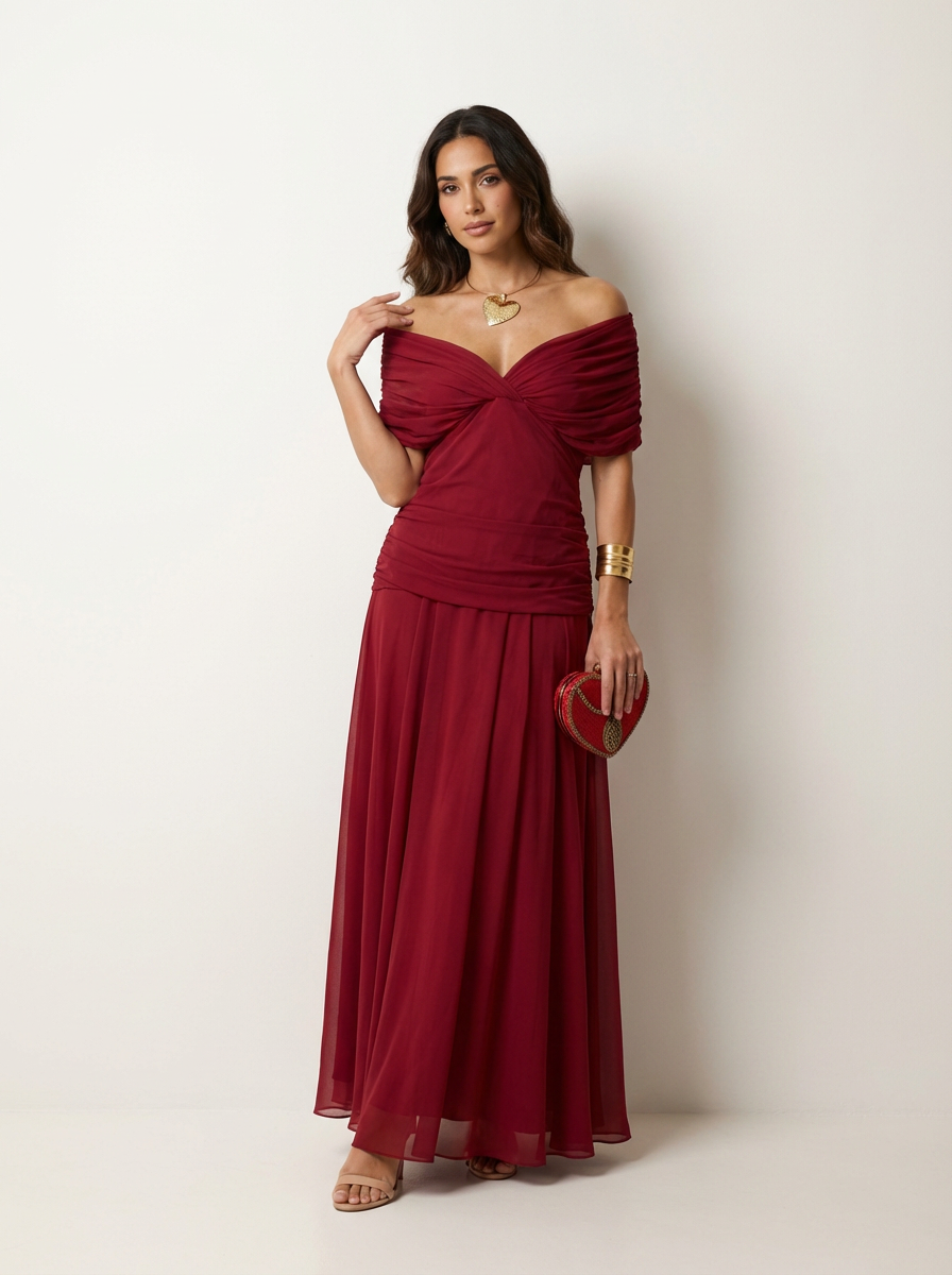 Women's Pleated Formal Maxi Gown – Flowy Wedding Guest Evening Dress