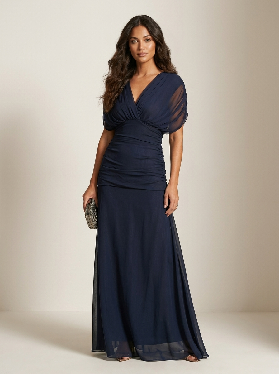 Women's Pleated Formal Maxi Gown – Flowy Wedding Guest Evening Dress