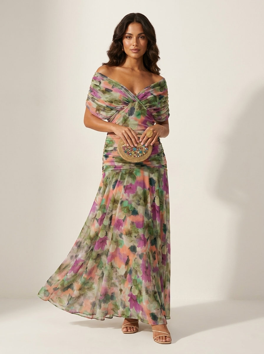 Women's Pleated Formal Maxi Gown – Flowy Wedding Guest Evening Dress