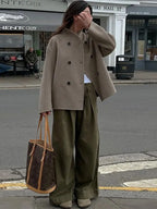 Women's Double-Breasted Winter Coat – Relaxed Stand Collar Overcoat