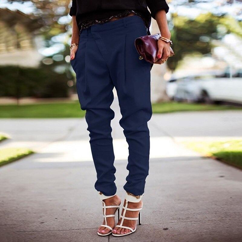Women's Stretch Elastic Waist Trousers – High Rise Casual Everyday Pants