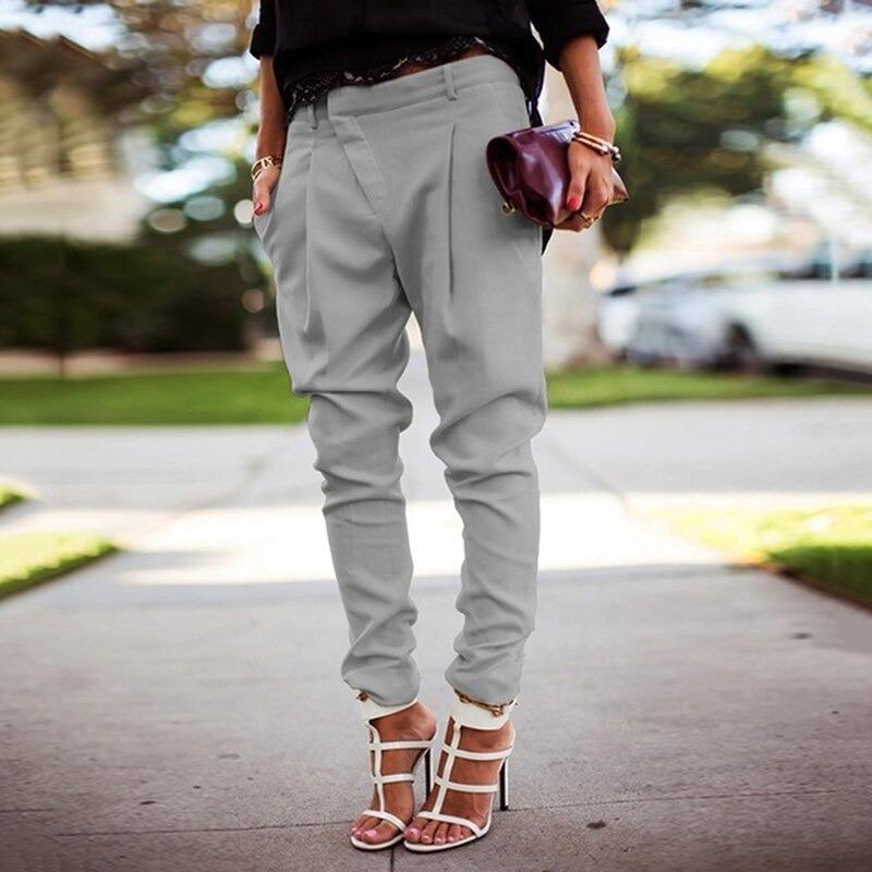 Women's Stretch Elastic Waist Trousers – High Rise Casual Everyday Pants