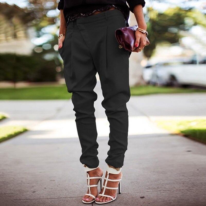Women's Stretch Elastic Waist Trousers – High Rise Casual Everyday Pants