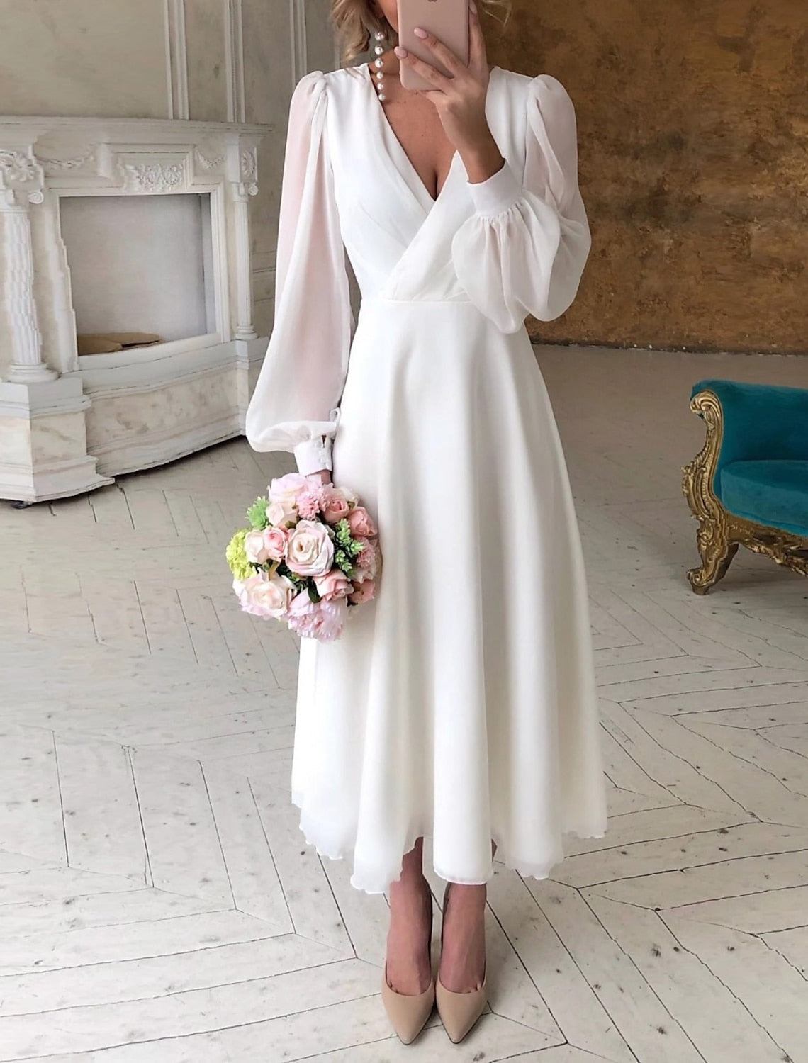 Women's V-Neck Long Sleeve Maxi Dress – Formal Wedding Guest Dress