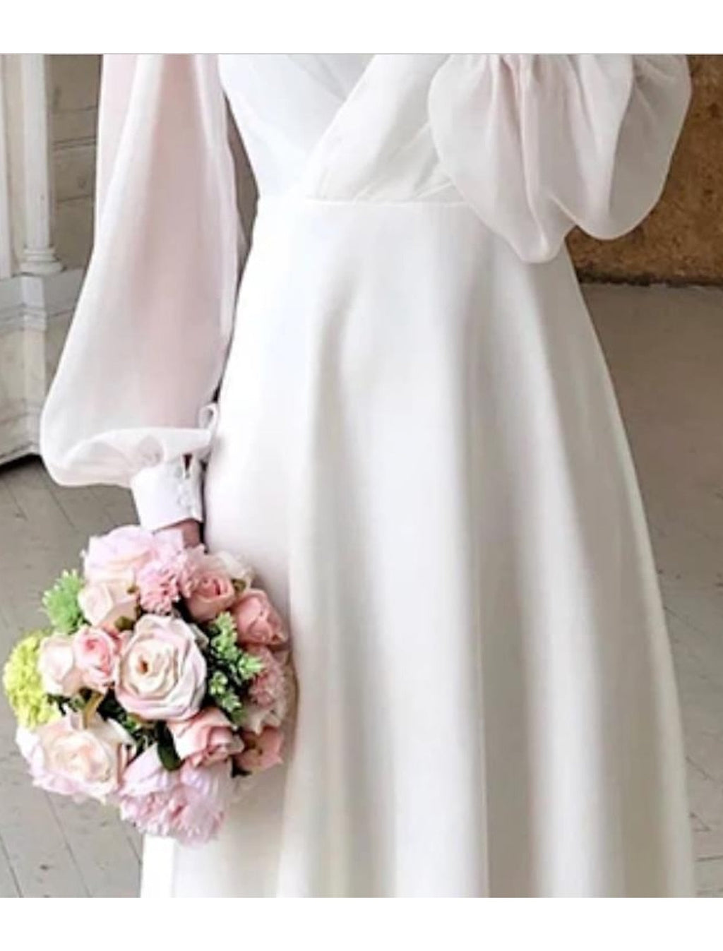 Women's V-Neck Wedding Guest Midi Dress – Long Sleeve Flowy Occasion Dress
