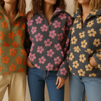 Women's Floral Sherpa Pullover – Oversized Boho Pattern Sweater