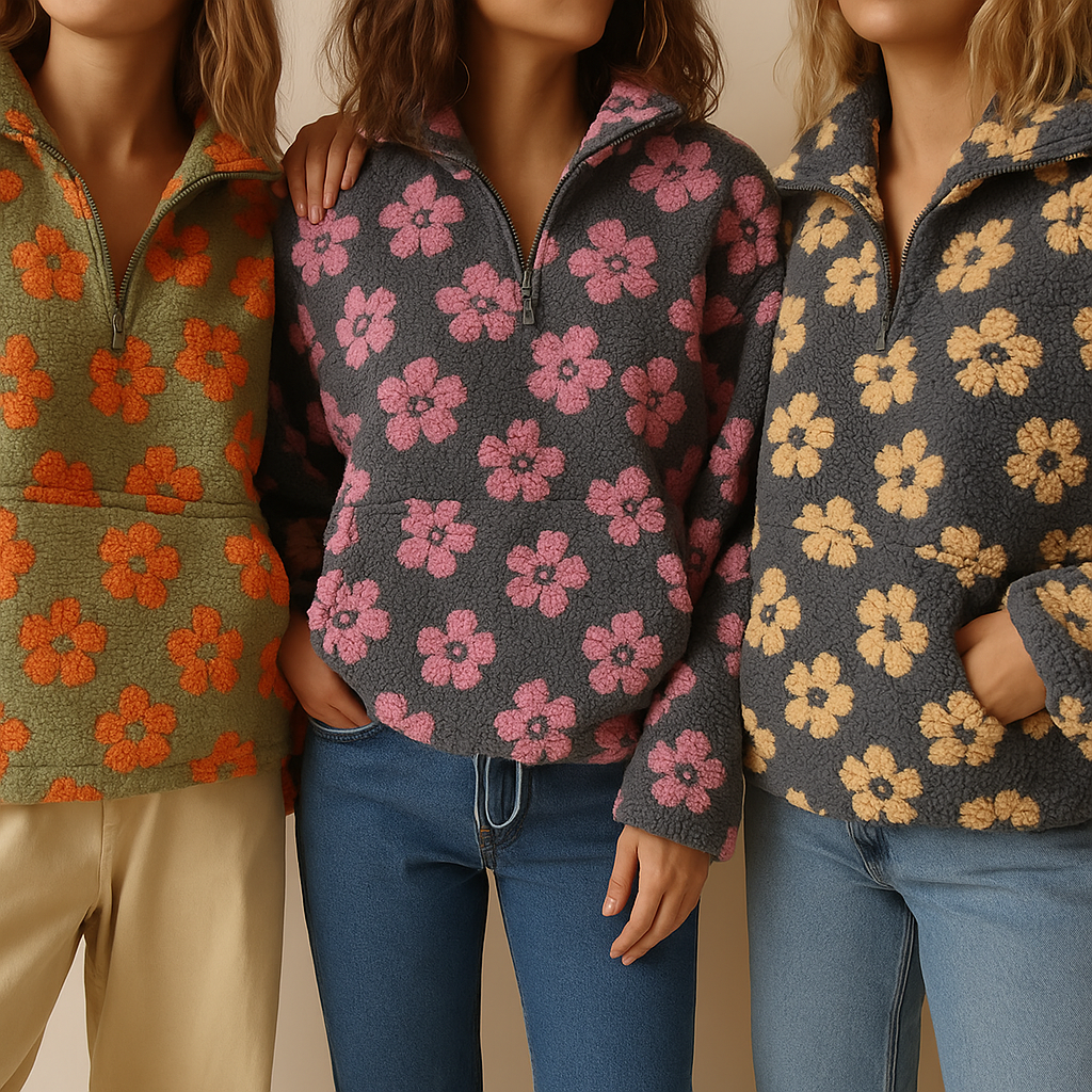 Women's Floral Sherpa Pullover – Oversized Boho Pattern Sweater