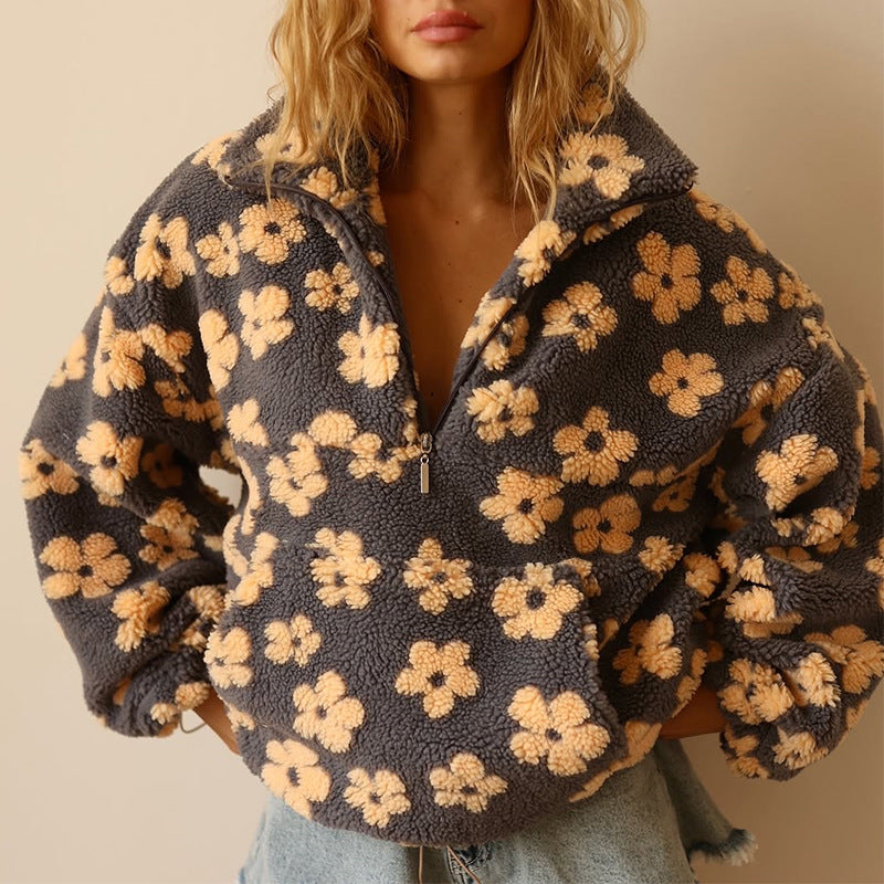 Women's Floral Jacquard Sweater – Relaxed Knit Pullover