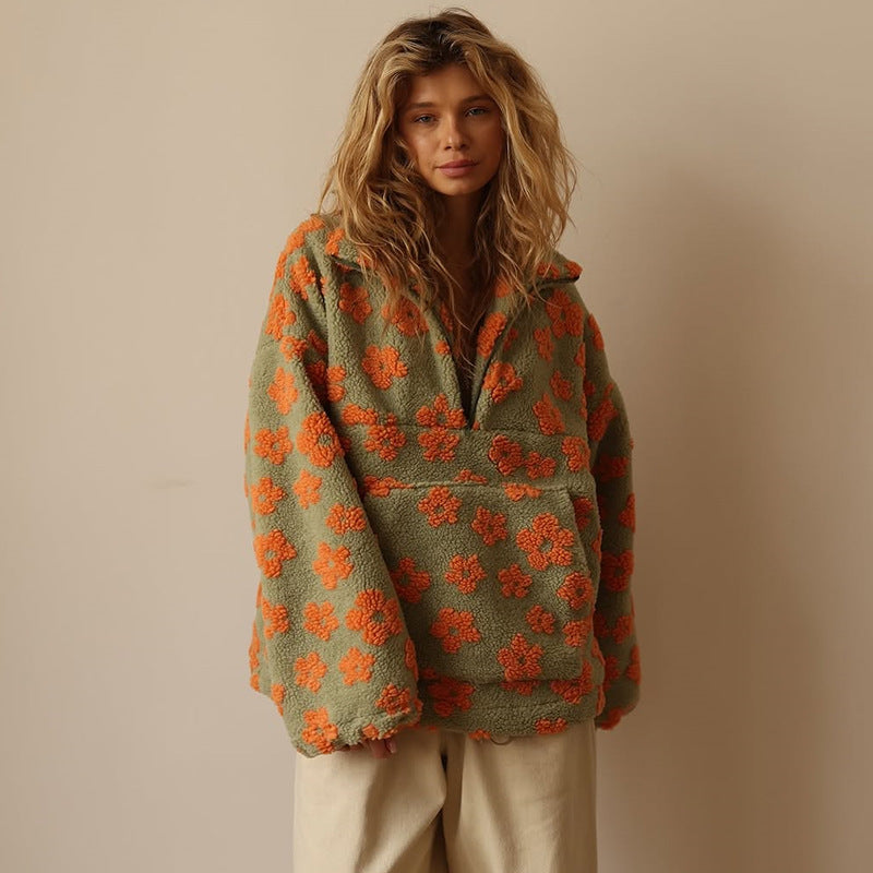 Women's Floral Jacquard Sweater – Relaxed Knit Pullover
