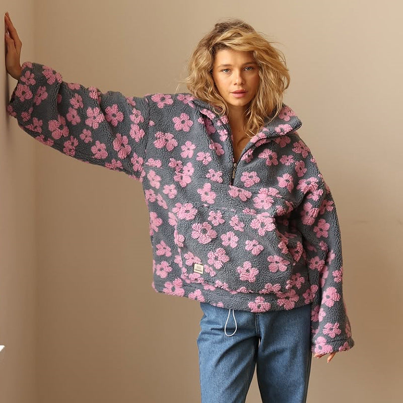 Women's Floral Jacquard Sweater – Relaxed Knit Pullover