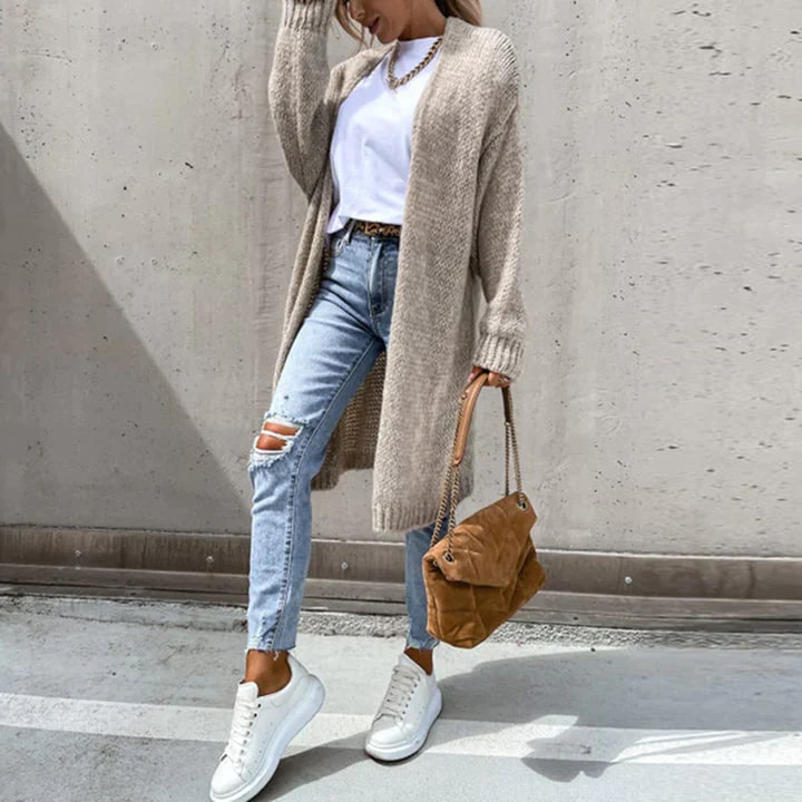 Women's Longline Knit Cardigan – Open Front Textured Cardigan