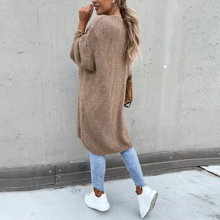 Women's Longline Knit Cardigan – Open Front Textured Cardigan