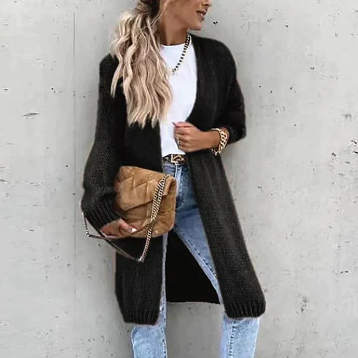 Women's Longline Knit Cardigan – Open Front Textured Cardigan