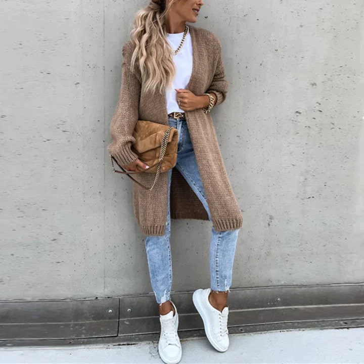Women's Longline Knit Cardigan – Open Front Textured Cardigan