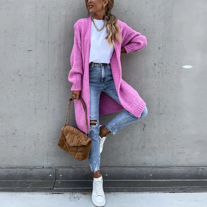 Women's Longline Knit Cardigan – Open Front Textured Cardigan