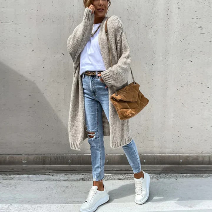 Women's Longline Knit Cardigan – Open Front Textured Cardigan