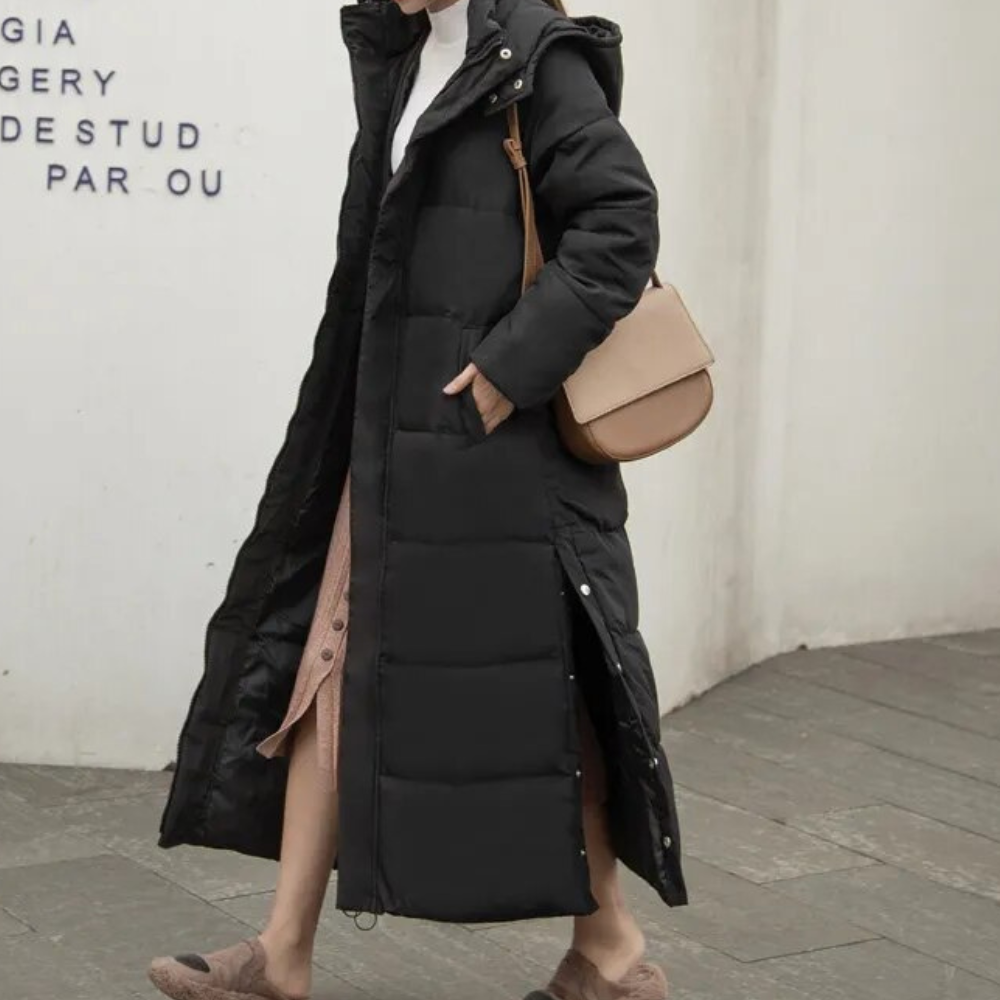 Women's Long Hooded Puffer Coat – Quilted Cold Weather Winter Jacket