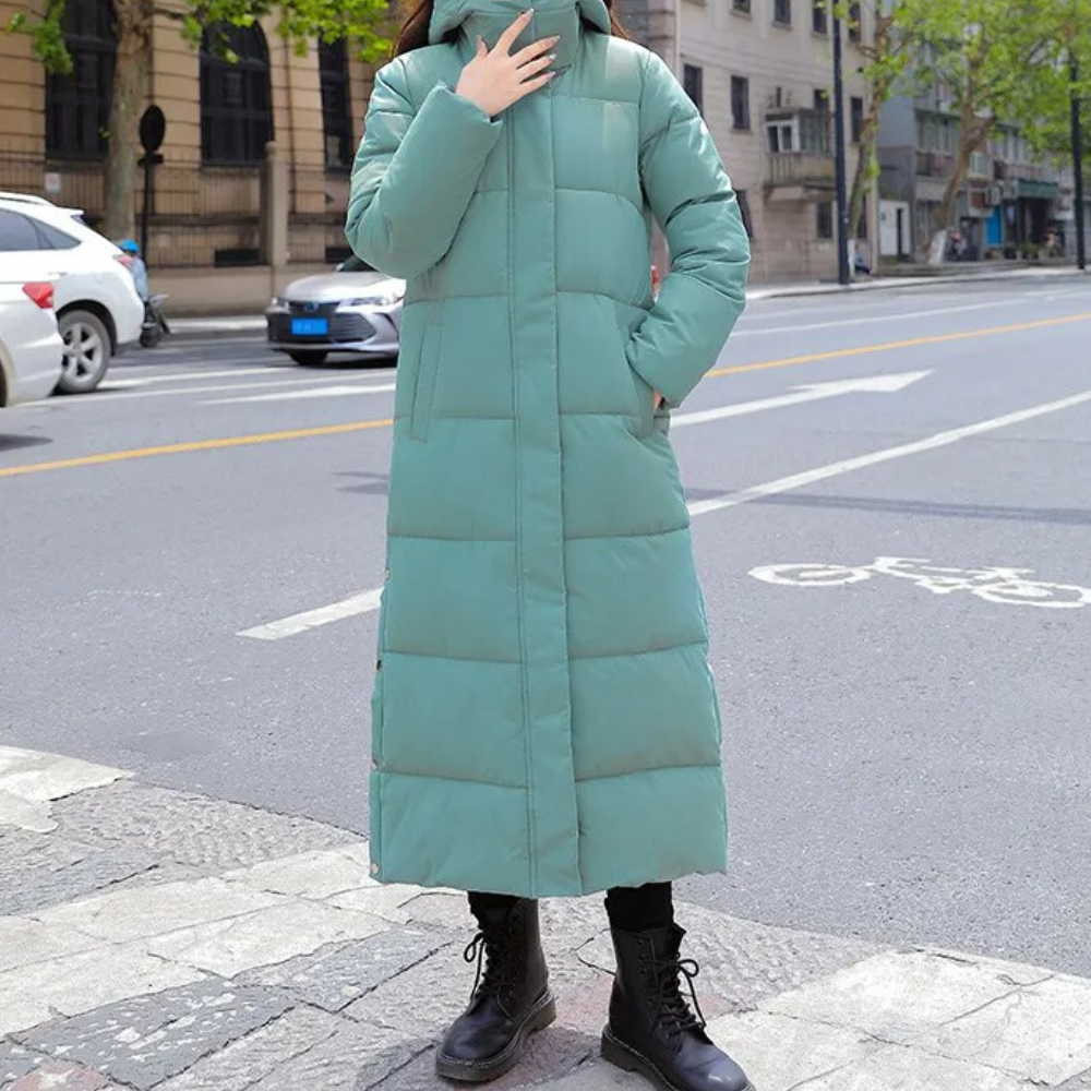 Women's Long Hooded Puffer Coat – Quilted Cold Weather Winter Jacket