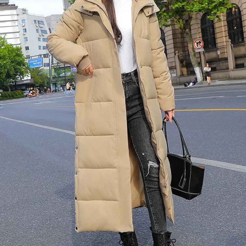 Women's Long Hooded Puffer Coat – Quilted Cold Weather Winter Jacket